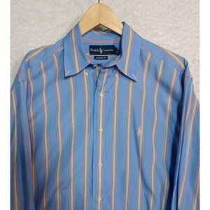 Ralph Lauren Classic Fit Long Sleeve Button-up Shirt Striped Pink Pony Sz M 15.5